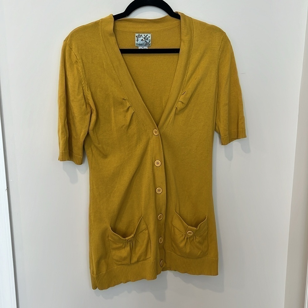Anthropologie Tabitha Cardigan Shell Seeker Mustard Yellow Size M - Picture 2 of 7